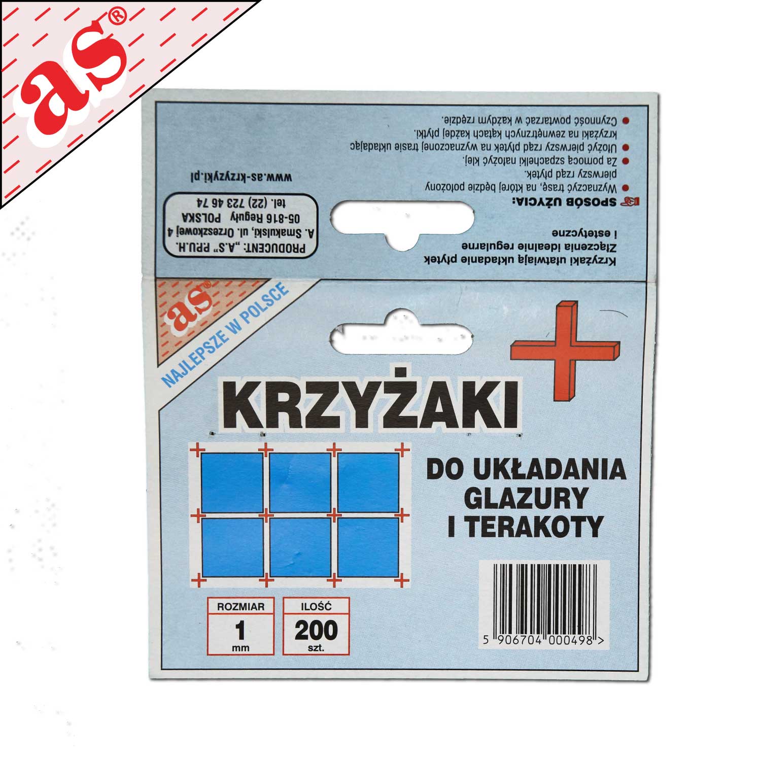 Krzyżyki dystansowe do glazury - 1,0 mm